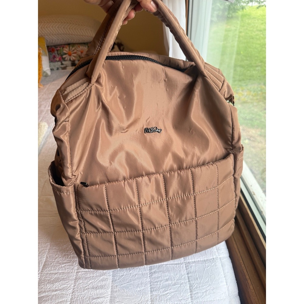Mossimo Champagne Tan Padded Convertible Backpack Tote Bag Quilted Pocket